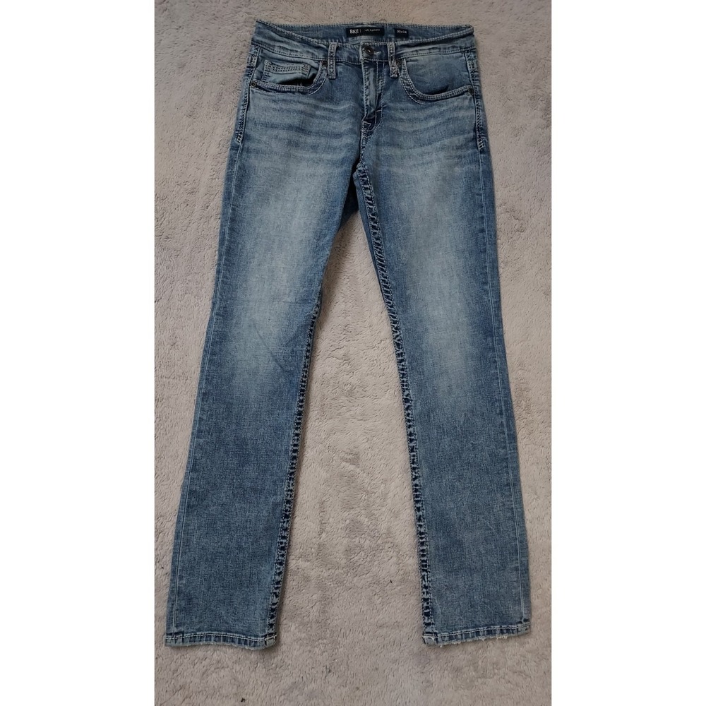 BKE Jeans Men 30x34 Jake Straight Leg Regular Fit Blue Acid Wash Cotton Stretch - Picture 2 of 13